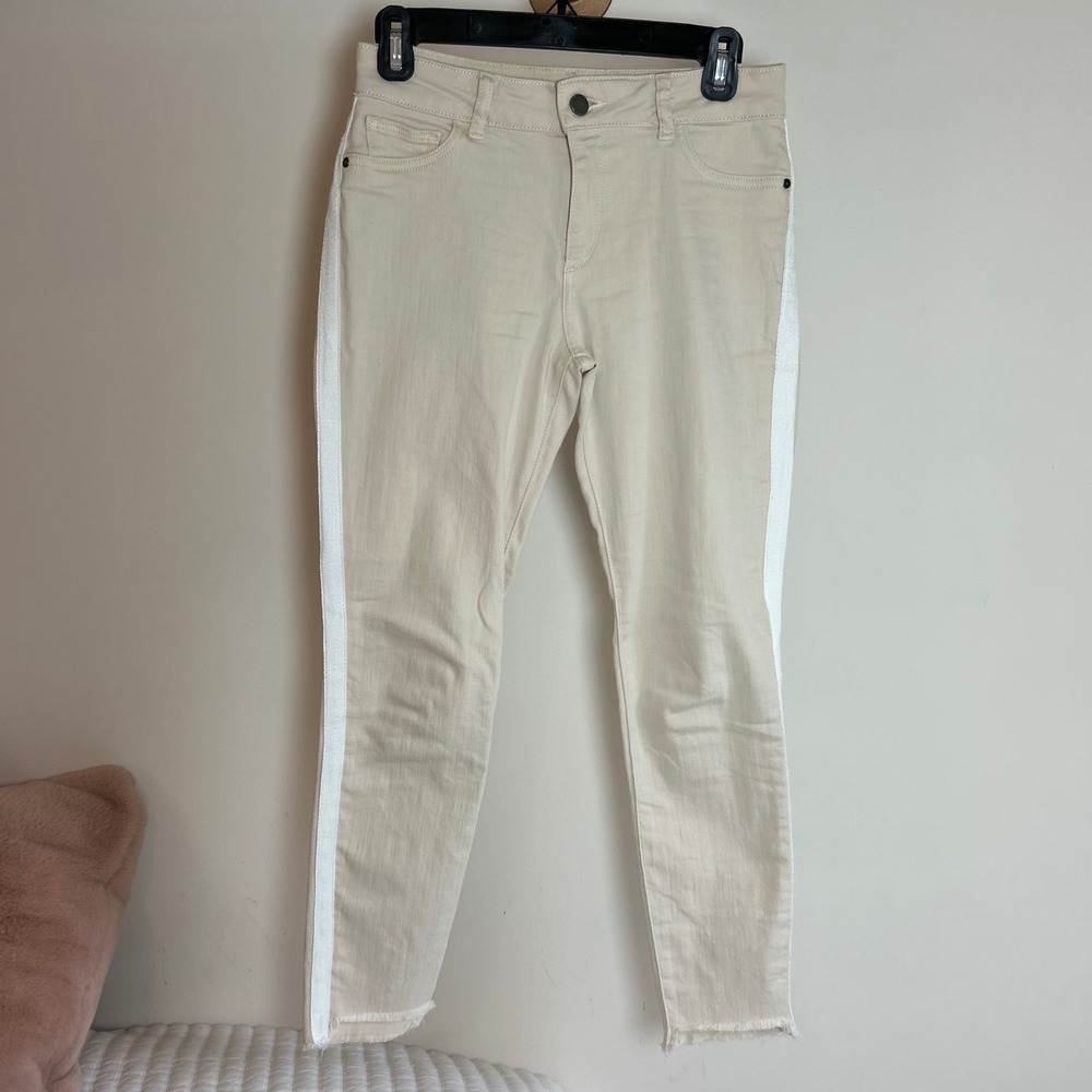 DL1961 Florence Cropped Skinny Jeans Sheridan Cream White‎ Side Stripe Size 26